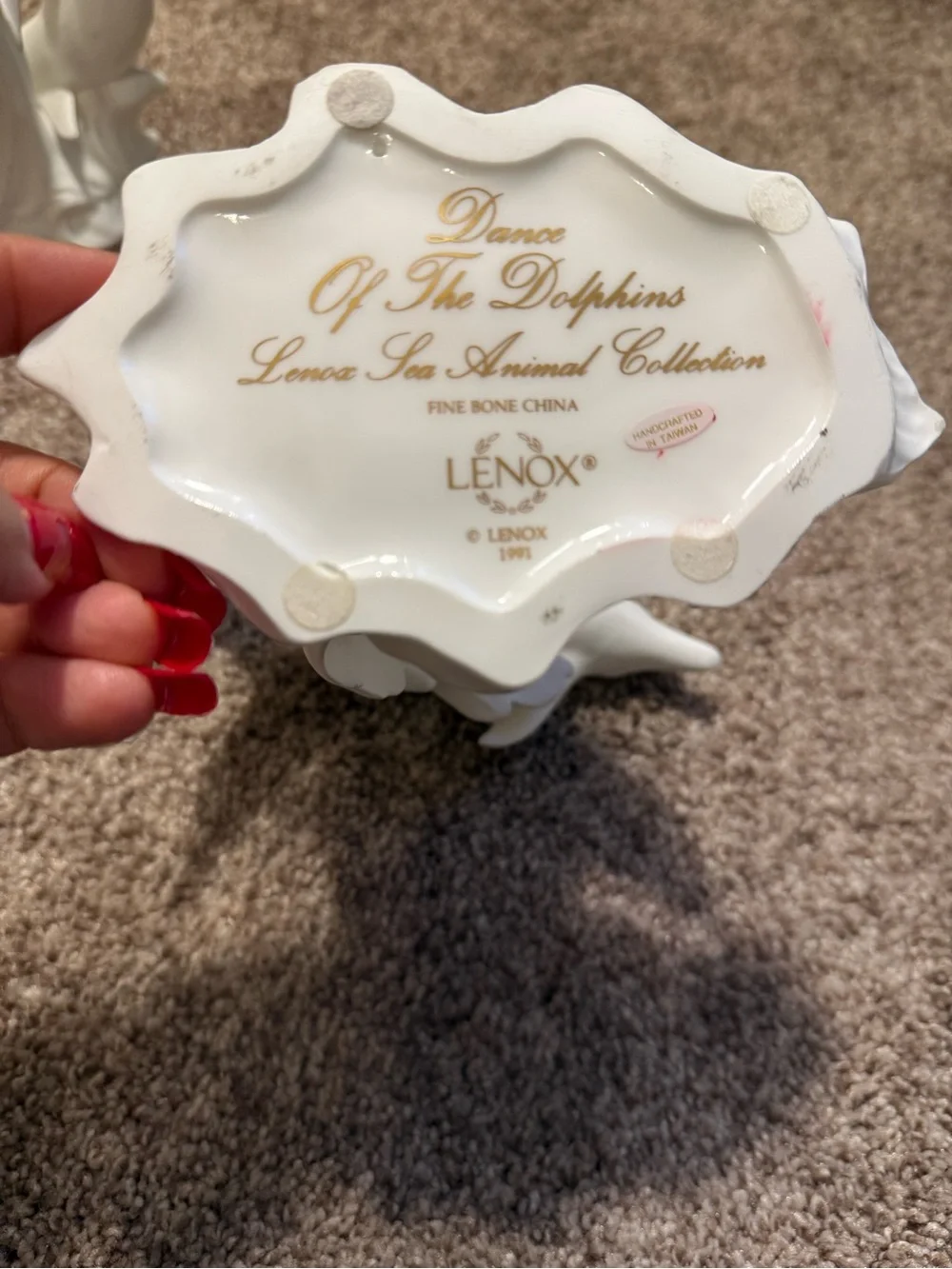 Vintage Lenox White Dolphin Wave Mantel Clock & dance dolphin figurinGold Accent